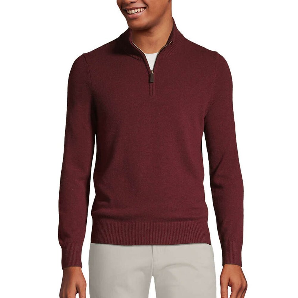 NWT Lands' End Men's Cashmere Sweater Quarter Zip Henley Maroon Burgundy size L